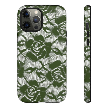 Green Lace Gothic Flower - Protective Phone Case