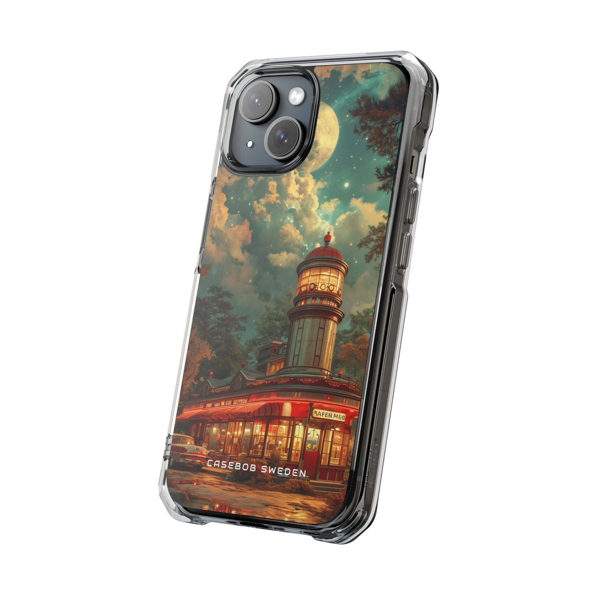 Vintage Moonlit Diner Fantasy iPhone 15 - Clear Impact Phone Case