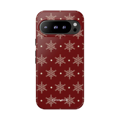 Cream Snowflake Crimson Google Pixel 9 Pro Case - Tough