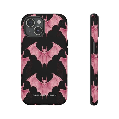 Gothic Pink Bats Aflame iPhone 15 - Tough Phone Case