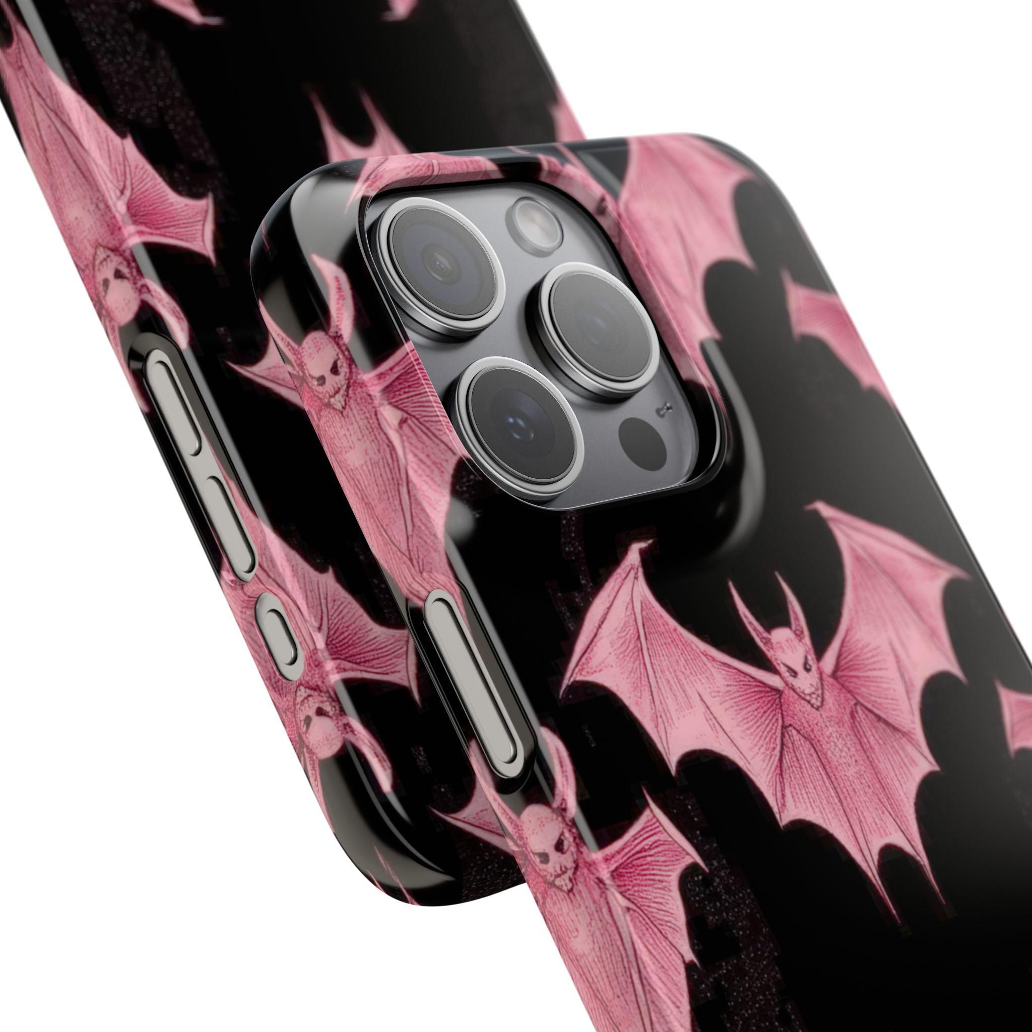 Gothic Pink Bats Aflame iPhone 15 - Slim Phone Case