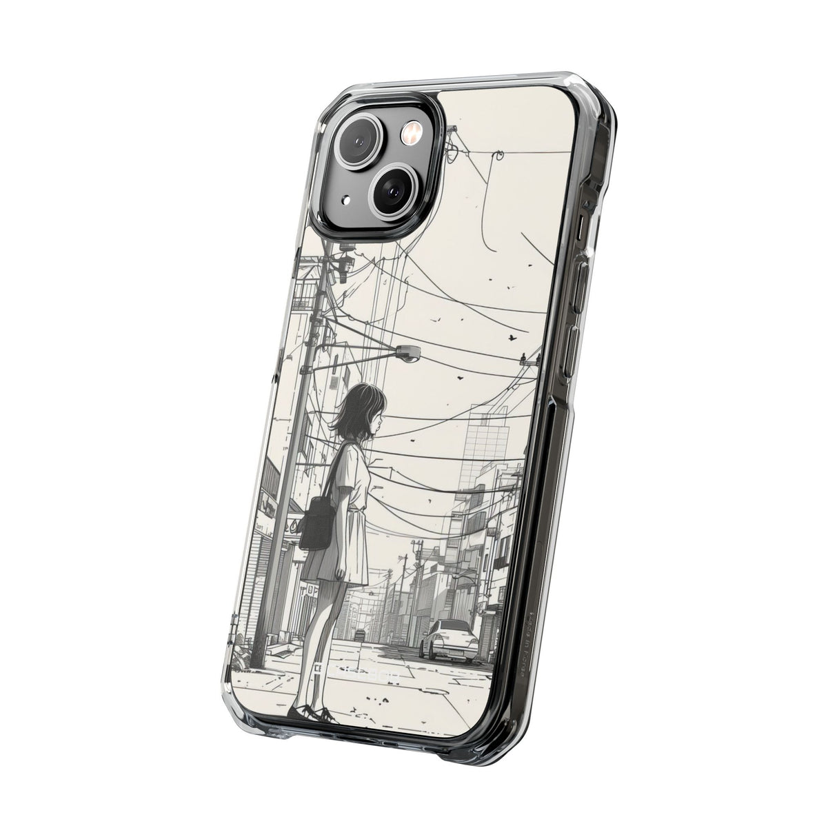 Urban Solitude Sketch - Phone Case for iPhone (Clear Impact - Magnetic)