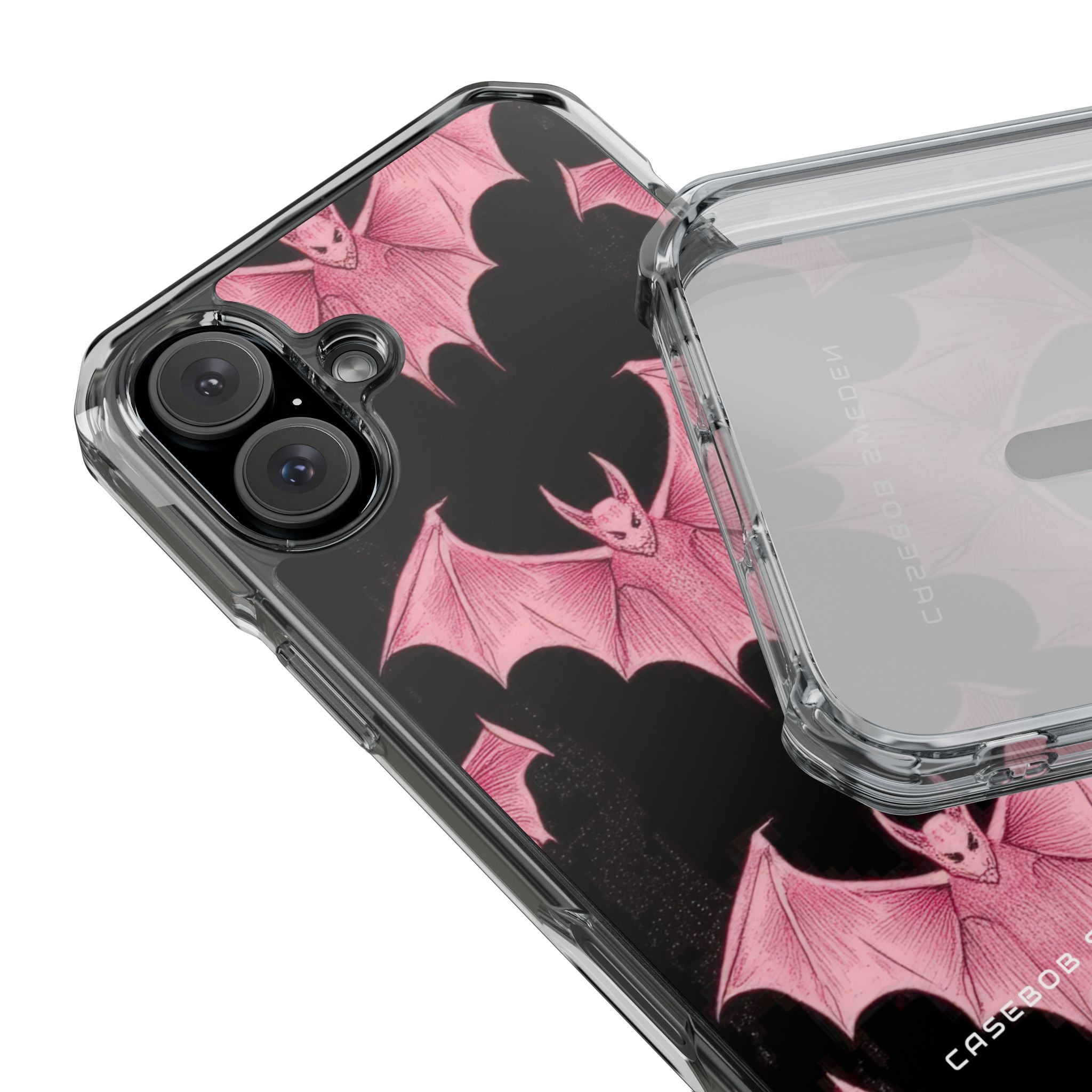 Gothic Pink Bats Aflame iPhone 16 - Clear Impact Phone Case