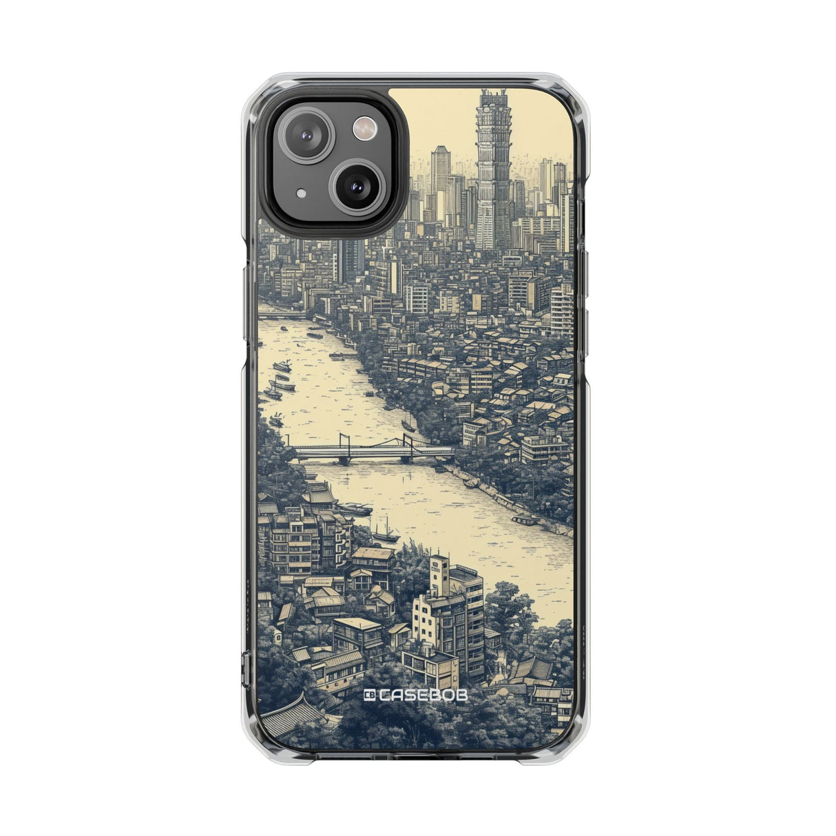 Nostalgic Metropolis - Handyhülle für iPhone (Clear Impact - Magnetisch) 