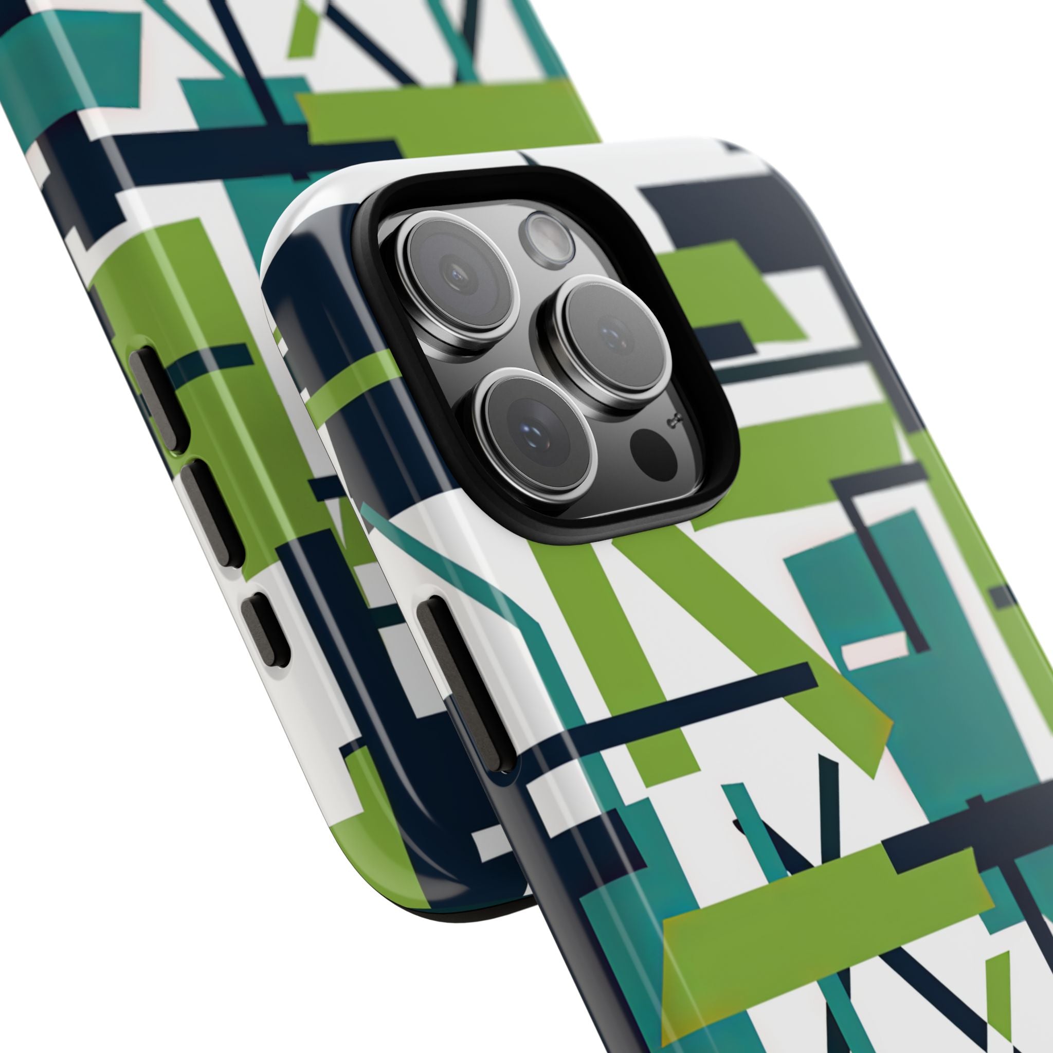 Green Geometry Glide iPhone 16 - Tough Phone Case