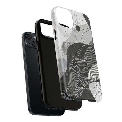 Fluid Rhythms: Monochrome Line Flow iPhone 14 | Tough+ Phone Case