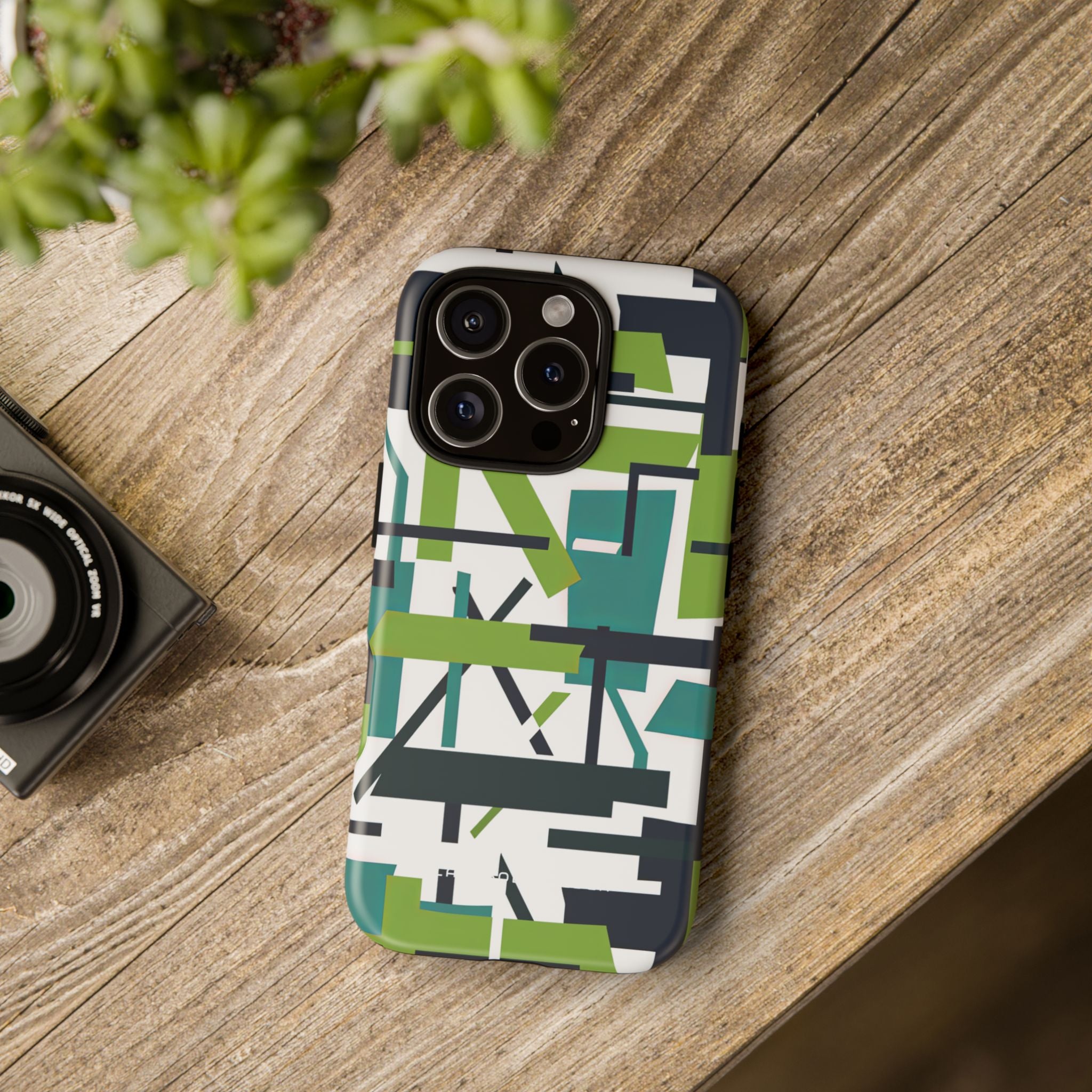 Green Geometry Glide iPhone 16 - Tough Phone Case