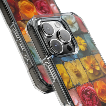 Vibrant Floral Tiles - Clear Impact iPhone 16 Phone Case