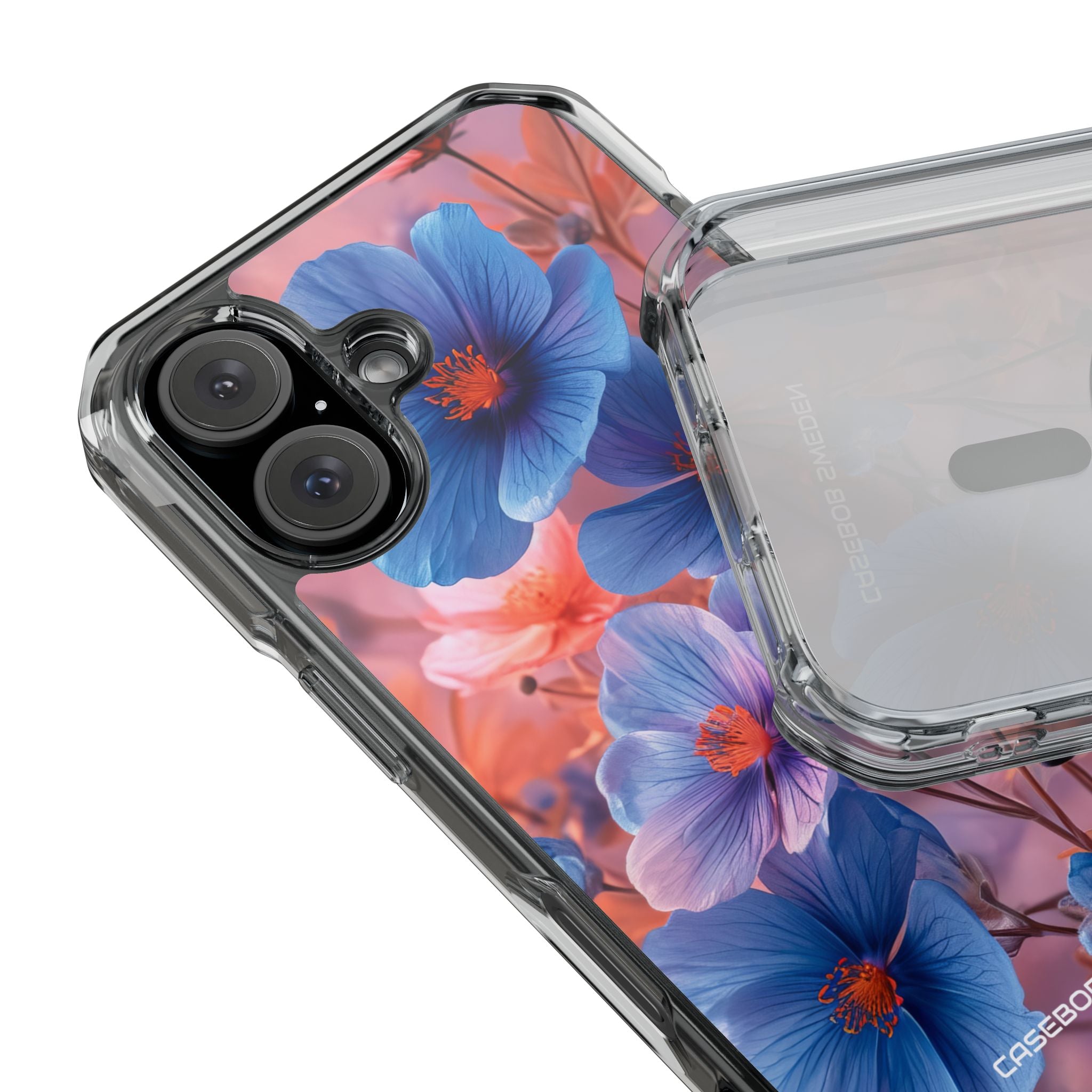 Blue Peach Blossoms - Clear Impact iPhone 16 Phone Case