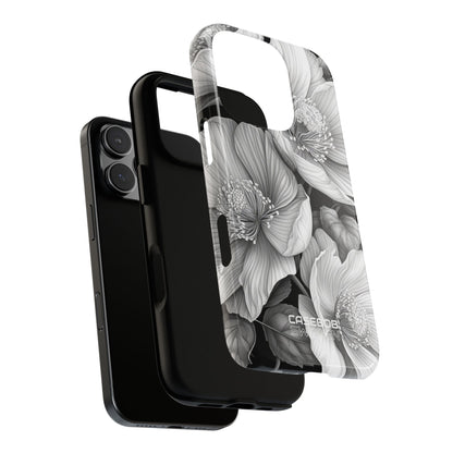 Monochrome Petal Dance iPhone 16 - Tough