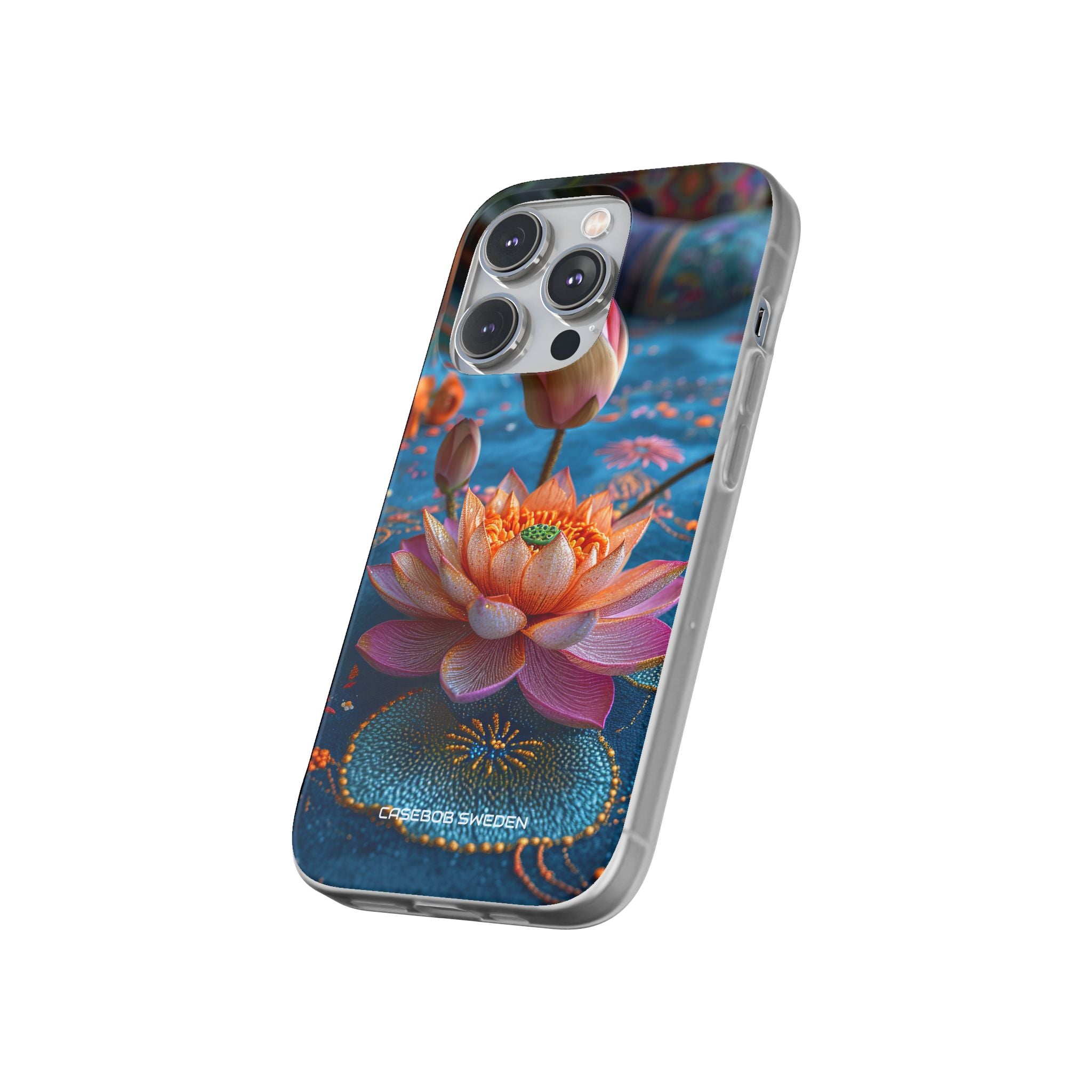 Vibrant Lotus Embroidery - Flexi iPhone 14 Phone Case