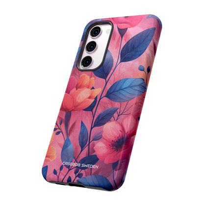 Pink Blue Floral - Tough Samsung S23 Phone Case