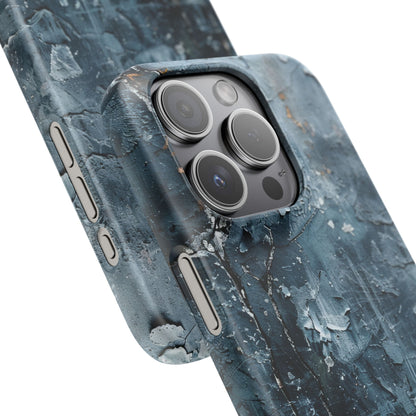 Weathered Blue Tapestry with Cracked Layers iPhone 15 - Slim Phone Case