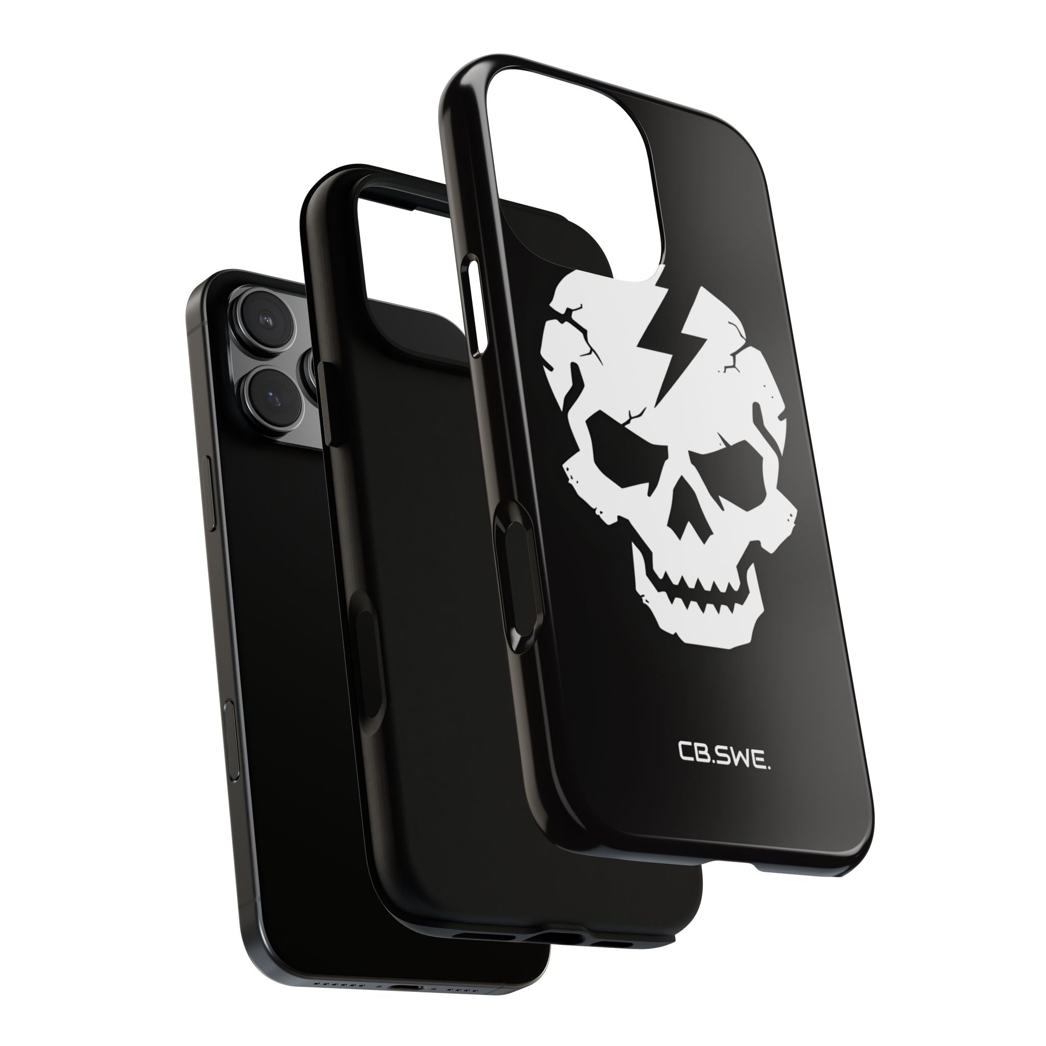 Minimalist White Skull Lightning Bolt Icon iPhone 16 - Tough