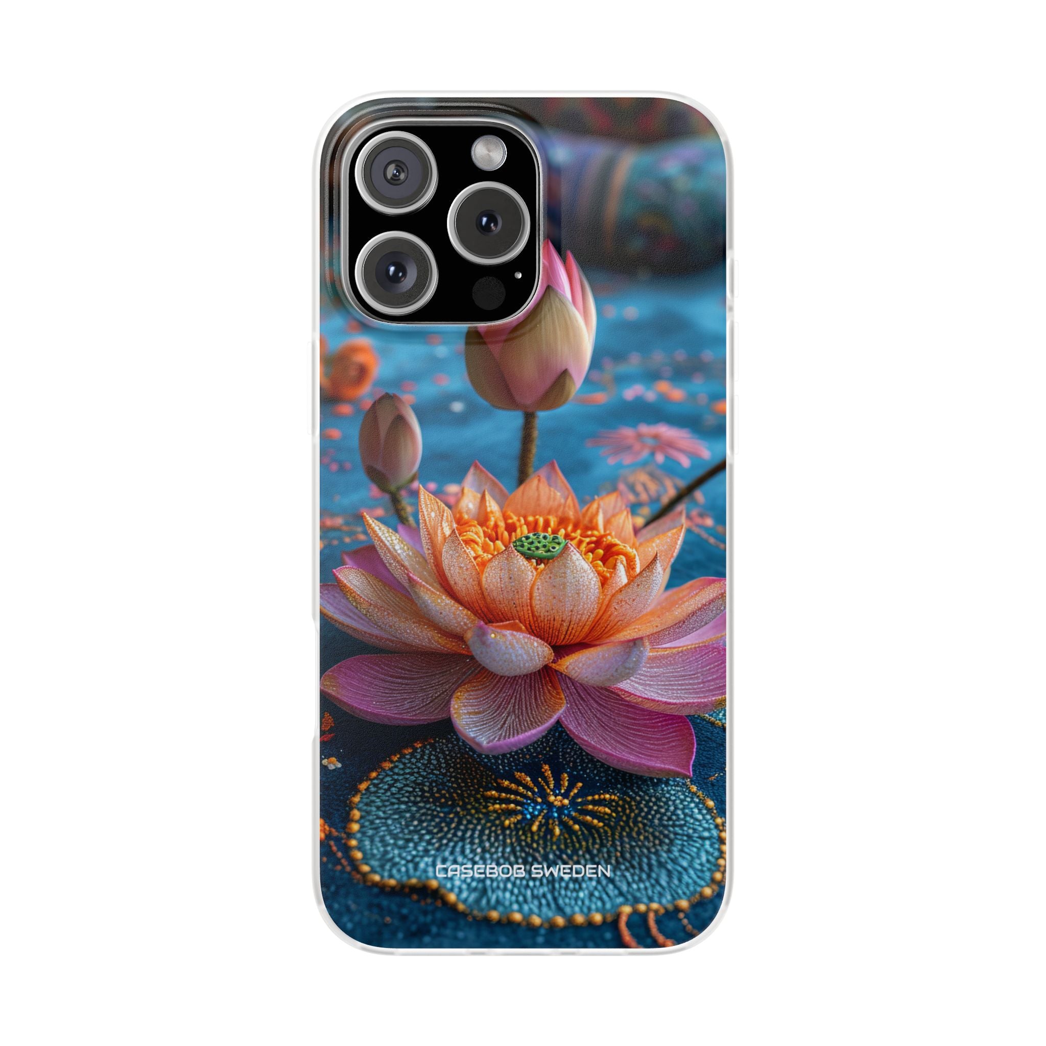 Vibrant Lotus Embroidery - Flexi iPhone 16 Phone Case