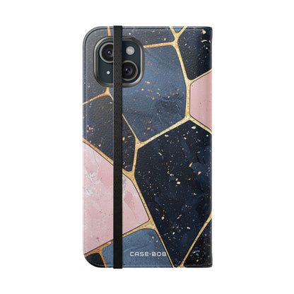 Golden Mosaic Navy - iPhone 15 Plus Case - Wallet