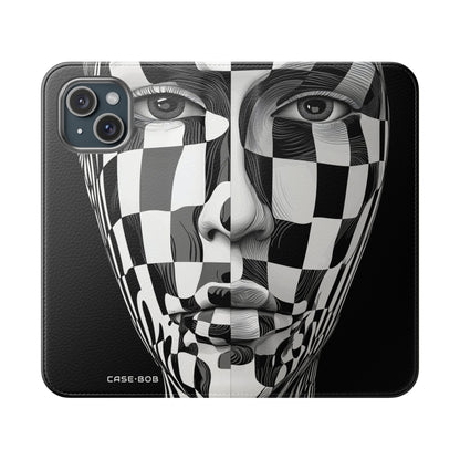 Mirrored Checkerboard Face - iPhone 15 Case - Wallet