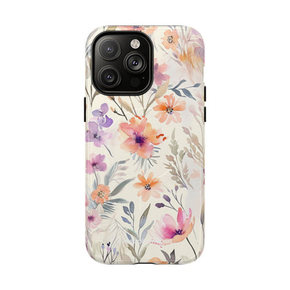 Soft Pink Floral Watercolor Design - Tough + MagSafe® iPhone 14 Phone Case