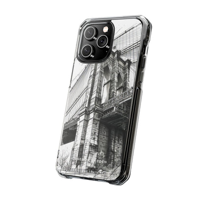 Suspension Bridge Line Art Illustration iPhone 14 - Clear Impact Phone Case