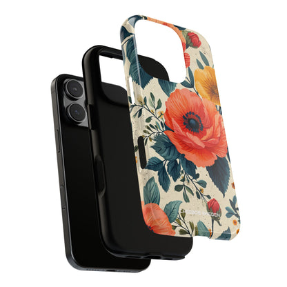 Vibrant Botanical Poppies - Tough iPhone 16 Phone Case