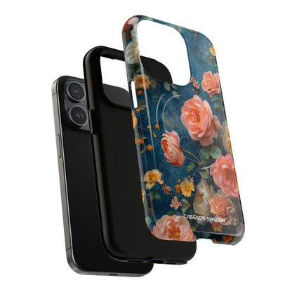 Blue Floral Elegance - Tough + MagSafe® iPhone 15 Phone Case