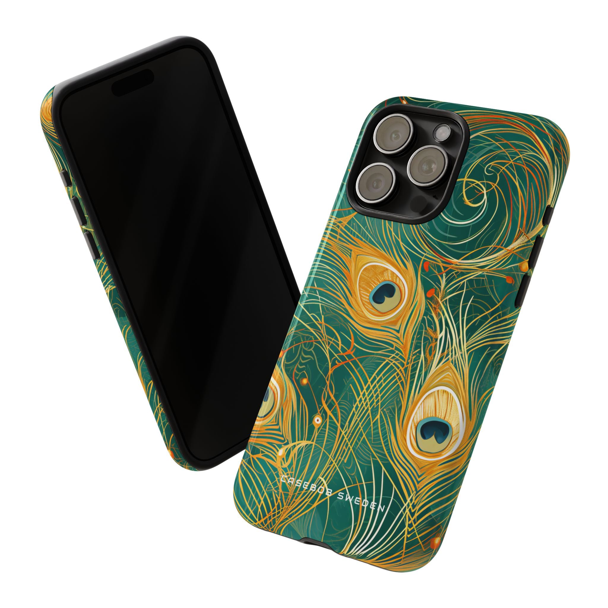 Peacock Elegance in Teal and Gold iPhone 15 - Tough Phone Case