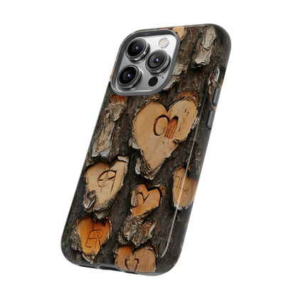 Carved Heart Trees & Initials - Protective Phone Case