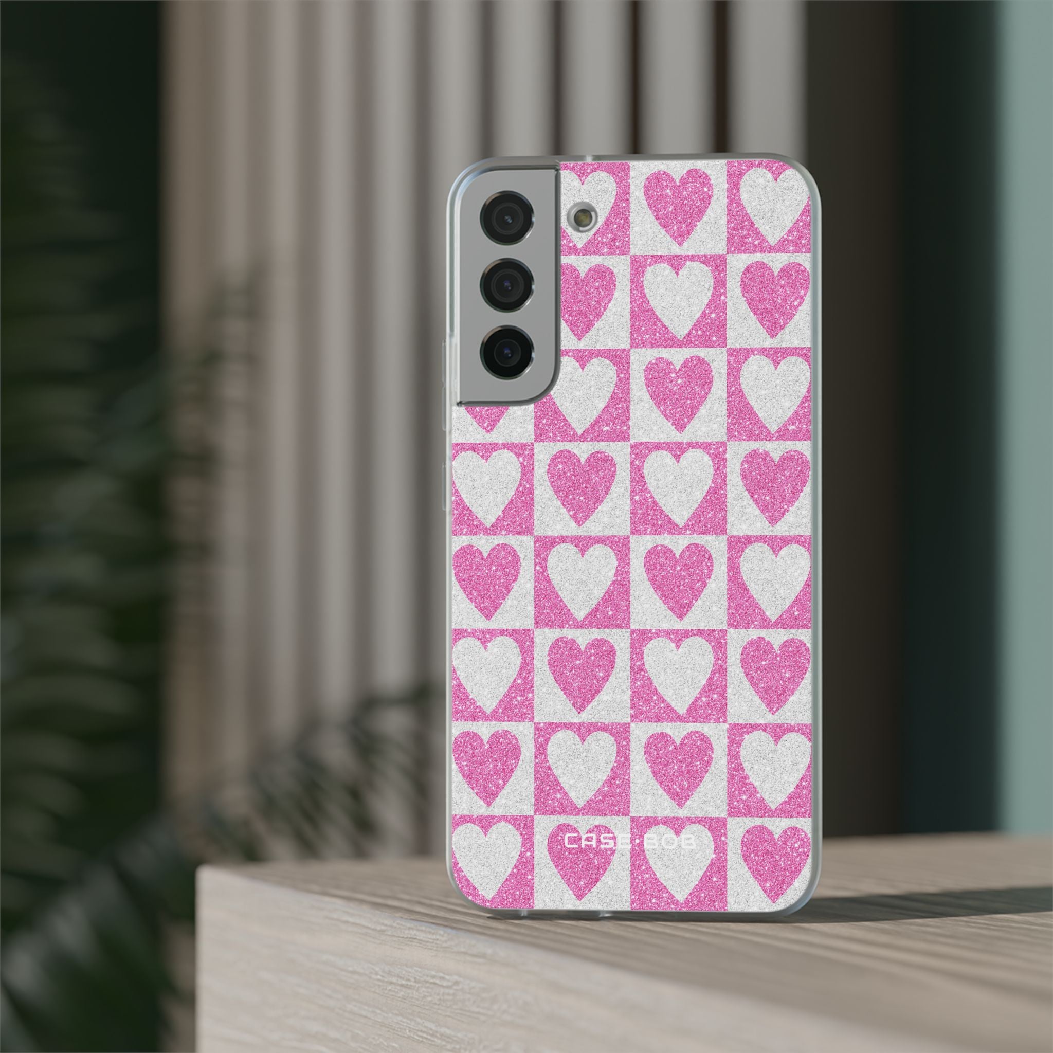 Glitter Heart Grid Samsung S22 Plus Case - Soft