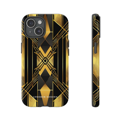 Golden Geometric Elegance iPhone 15 - Tough Phone Case