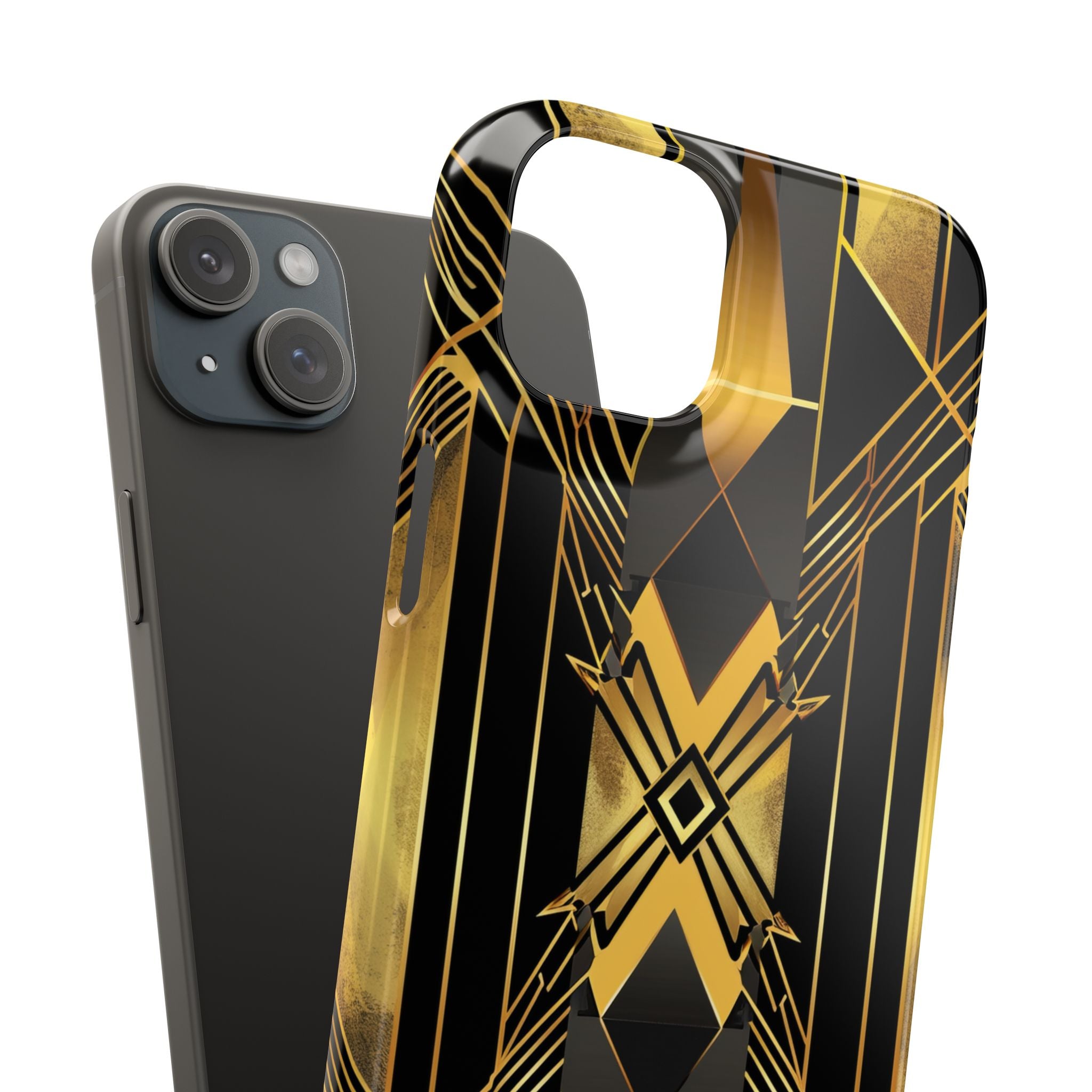 Golden Geometric Elegance iPhone 15 - Slim Phone Case