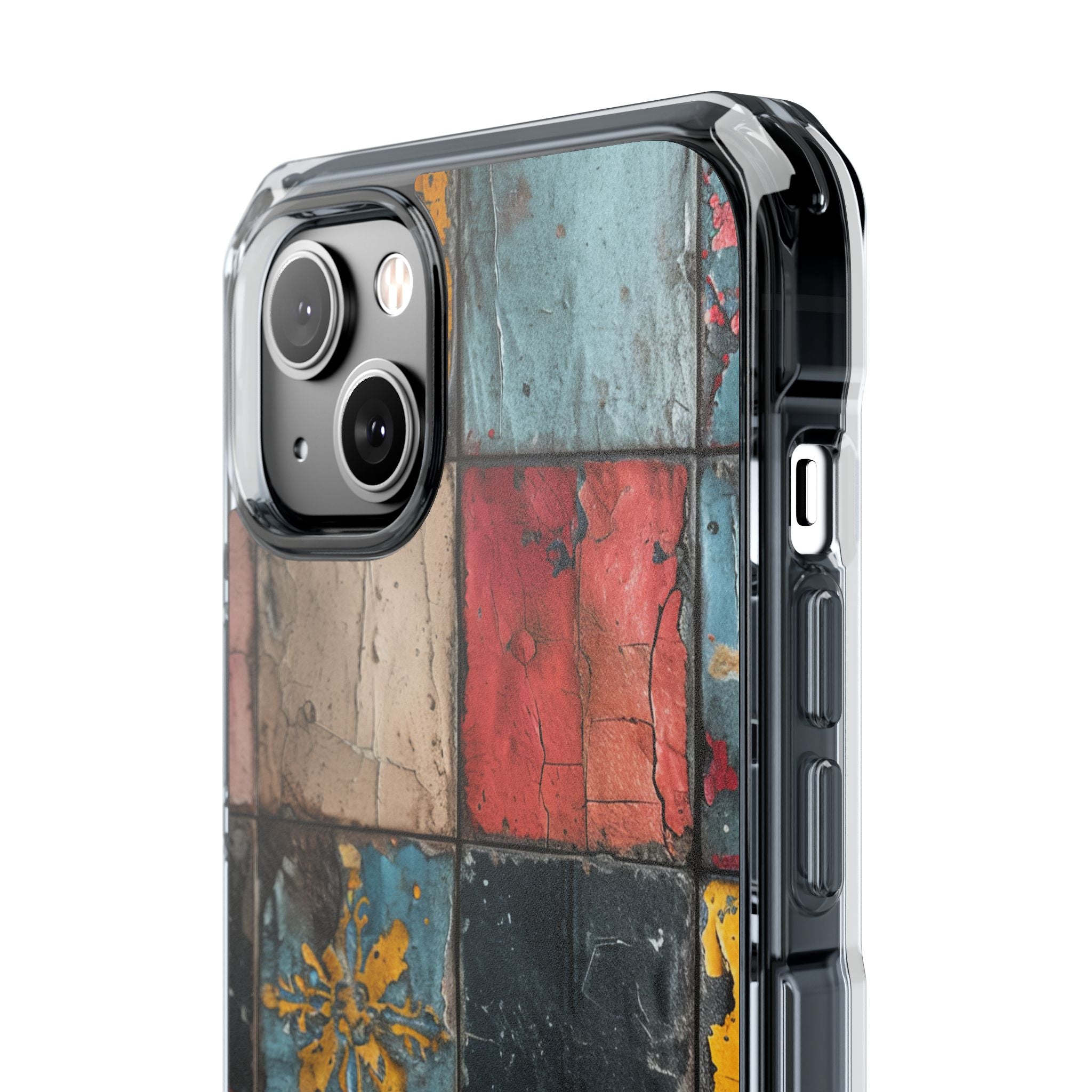 Rustic Red-Yellow Vintage Tiles - Clear Impact iPhone 14 Phone Case