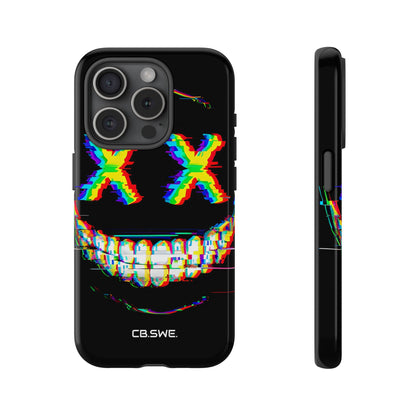 Sinister Glitch Art Smiley Face Digital Phone iPhone 15 - Tough
