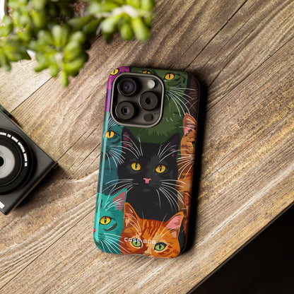 Teal Cat Grid iPhone 15 Pro Case - Tough