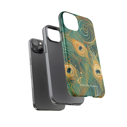 Peacock Elegance in Teal and Gold iPhone 14 - Tough Phone Case