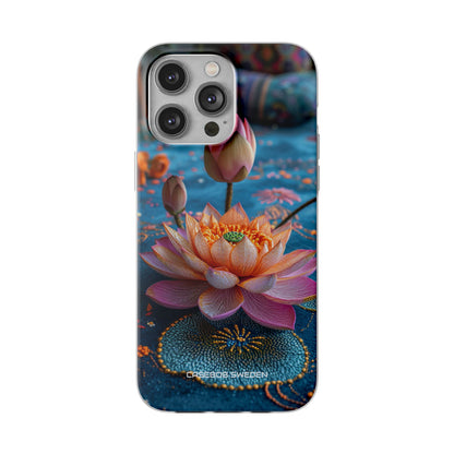 Vibrant Lotus Embroidery - Flexi iPhone 14 Phone Case