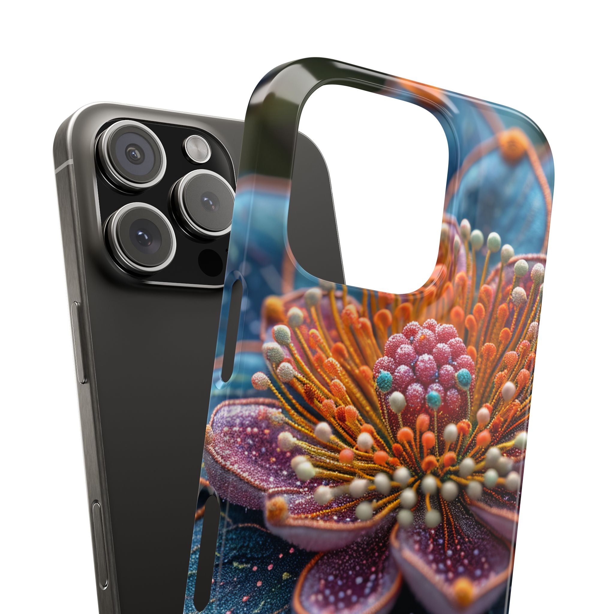 Blue-Orange Floral Swirl - Slim iPhone 16 Phone Case