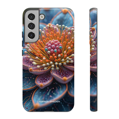 Blue-Orange Floral Swirl - Tough Samsung S22 Phone Case