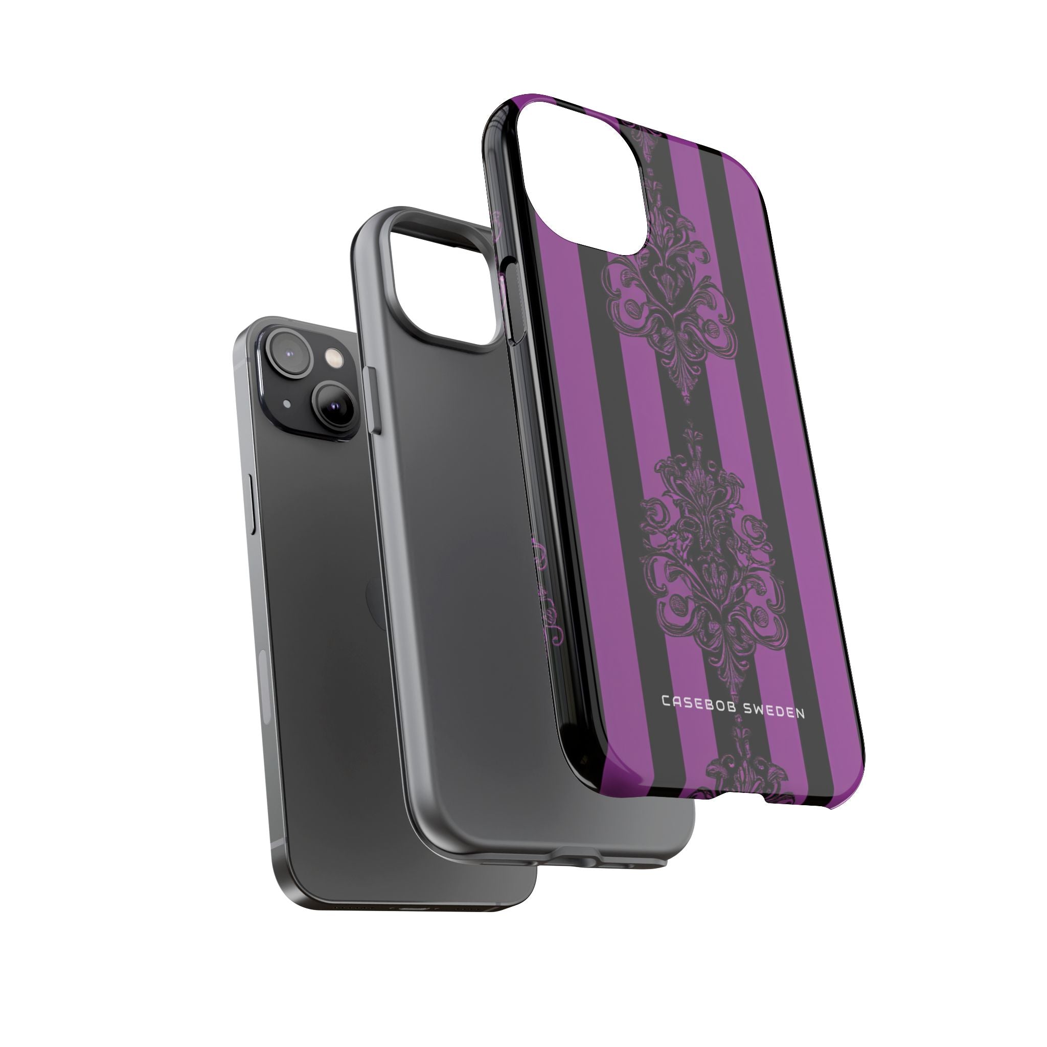 Gothic Elegance with Vertical Stripes and Ornamental Motifs iPhone 14 - Tough Phone Case