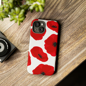 Red poppies on white iPhone case (Protective) - Protective Phone Case