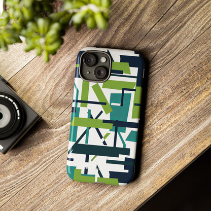 Green Geometry Glide iPhone 15 - Tough Phone Case