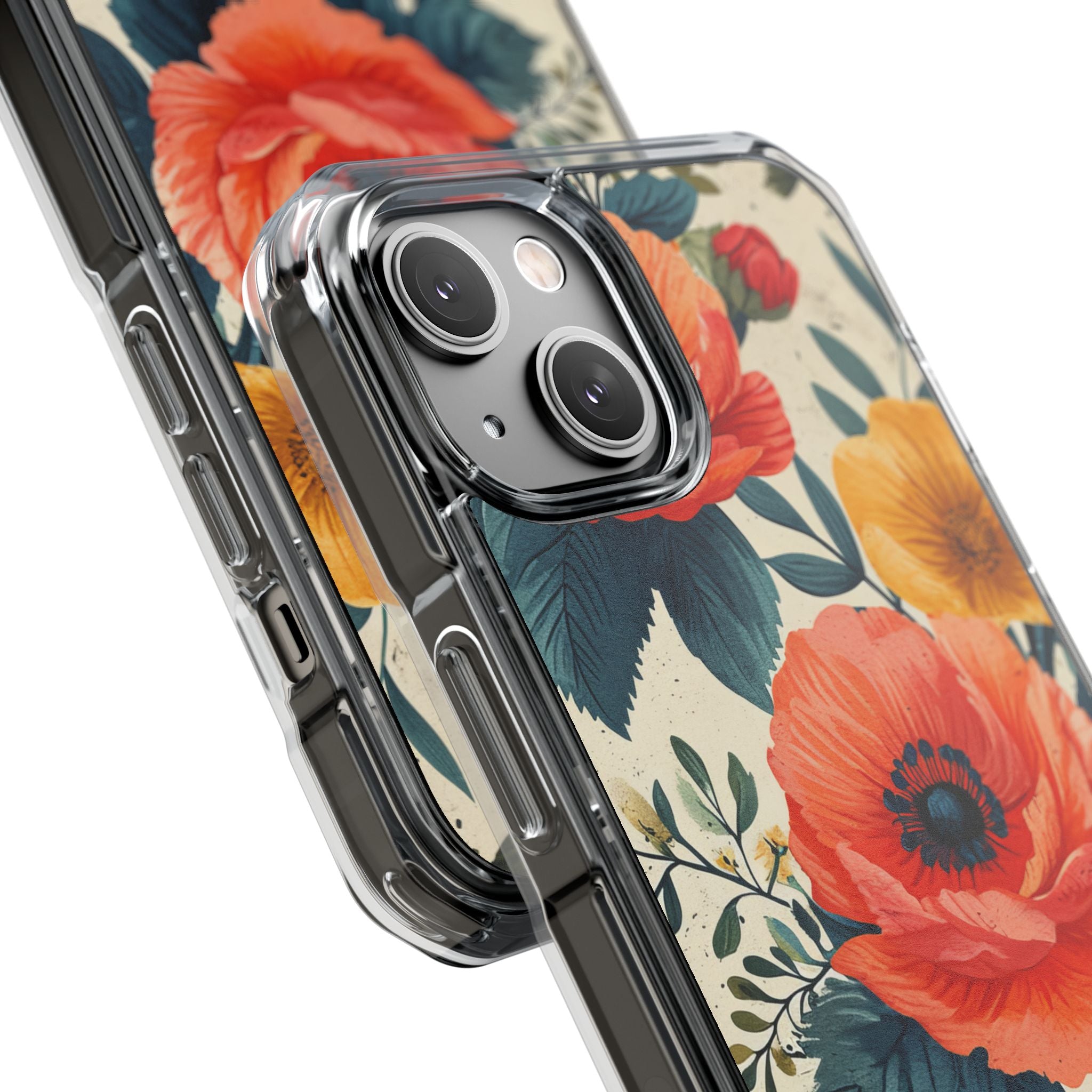 Vibrant Botanical Poppies - Clear Impact iPhone 14 Phone Case