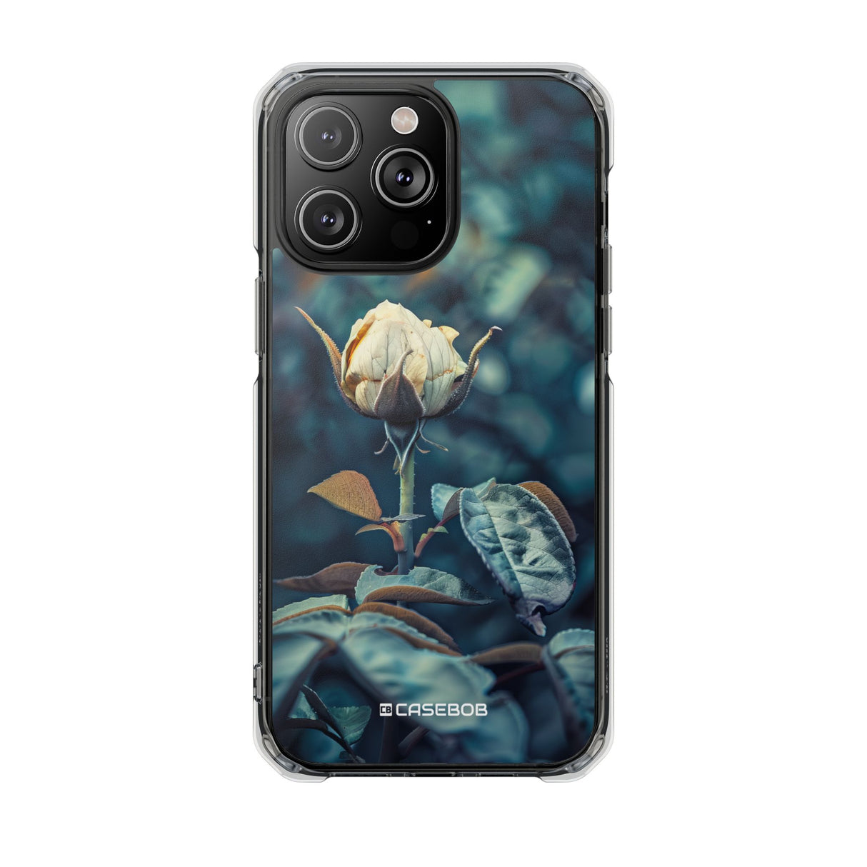 Teal Rosebud Serenade – Handyhülle für iPhone (Clear Impact – Magnetisch)