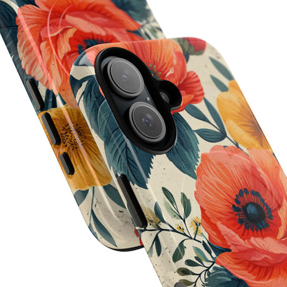 Vibrant Botanical Poppies - Tough + MagSafe® iPhone 16 Phone Case