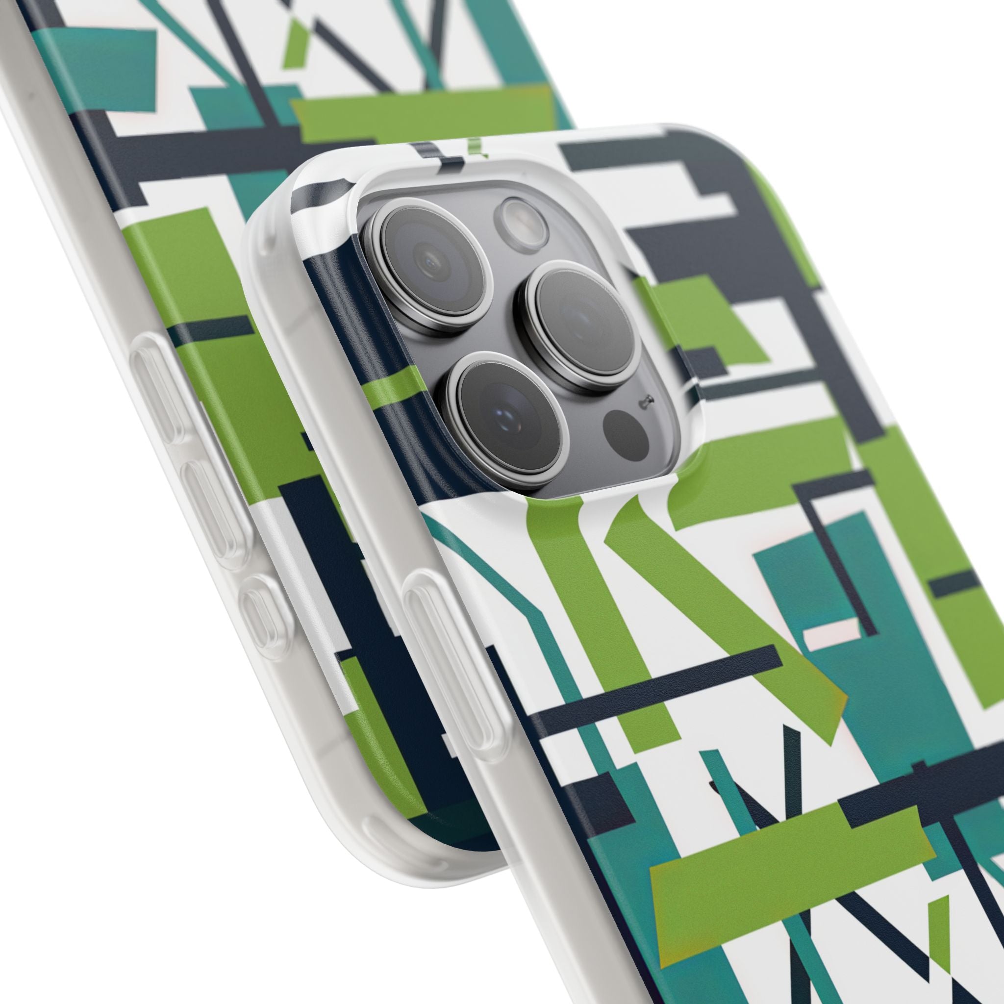 Green Geometry Glide iPhone 15 - Flexi Phone Case