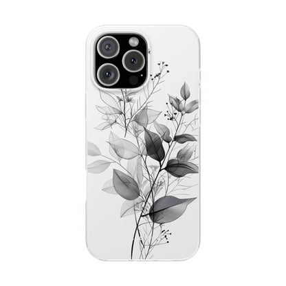 Veined Leaves Gray iPhone 16 Pro Max Case - Soft