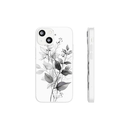 Veined Leaves Gray iPhone 13 mini Case - Soft