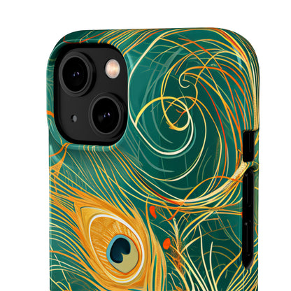 Peacock Elegance in Teal and Gold iPhone 14 - Slim Phone Case