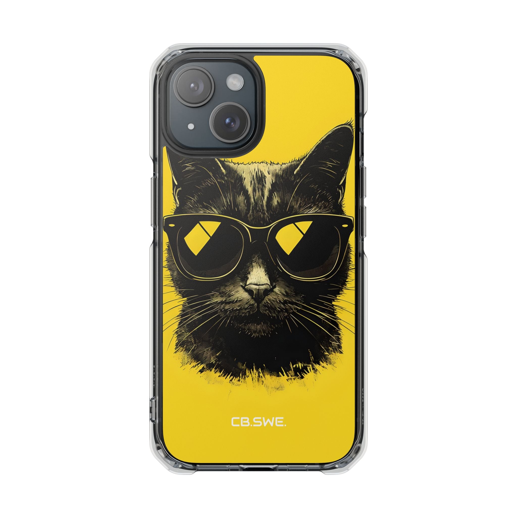 Cool Black Cat Sunglasses Minimalist Mobile Wallpaper iPhone 15 - Impact Clear+
