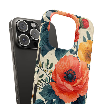 Vibrant Botanical Poppies - Slim iPhone 16 Phone Case