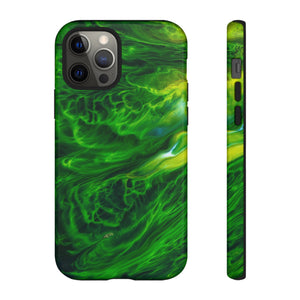 Neon Green Wave Ink Art iPhone Case (Protective) iPhone 12 Pro Glossy Phone Case